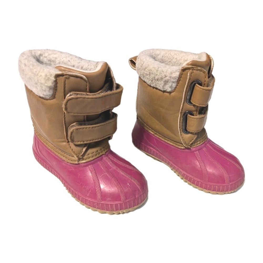 Gap Kids Girl 7/8T Waterproof Duck Boots 3M Thinsulate 200g Hook Loop Brown Pink